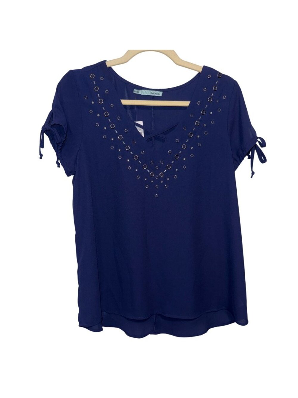 Maurices  Blue Grommet Sleeve Tie Women's Blouse Size M